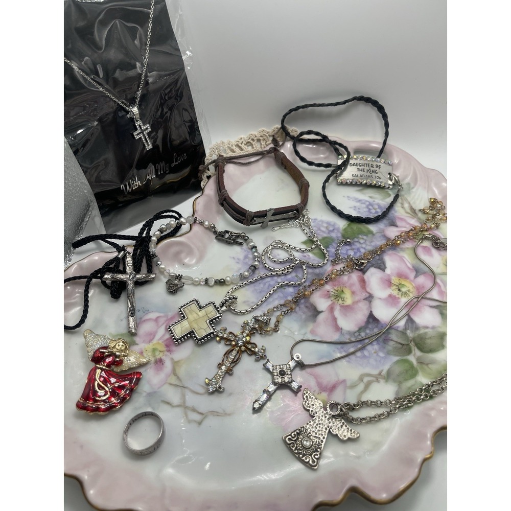 Cross Jewelry Lot Necklaces Bracelets Pin